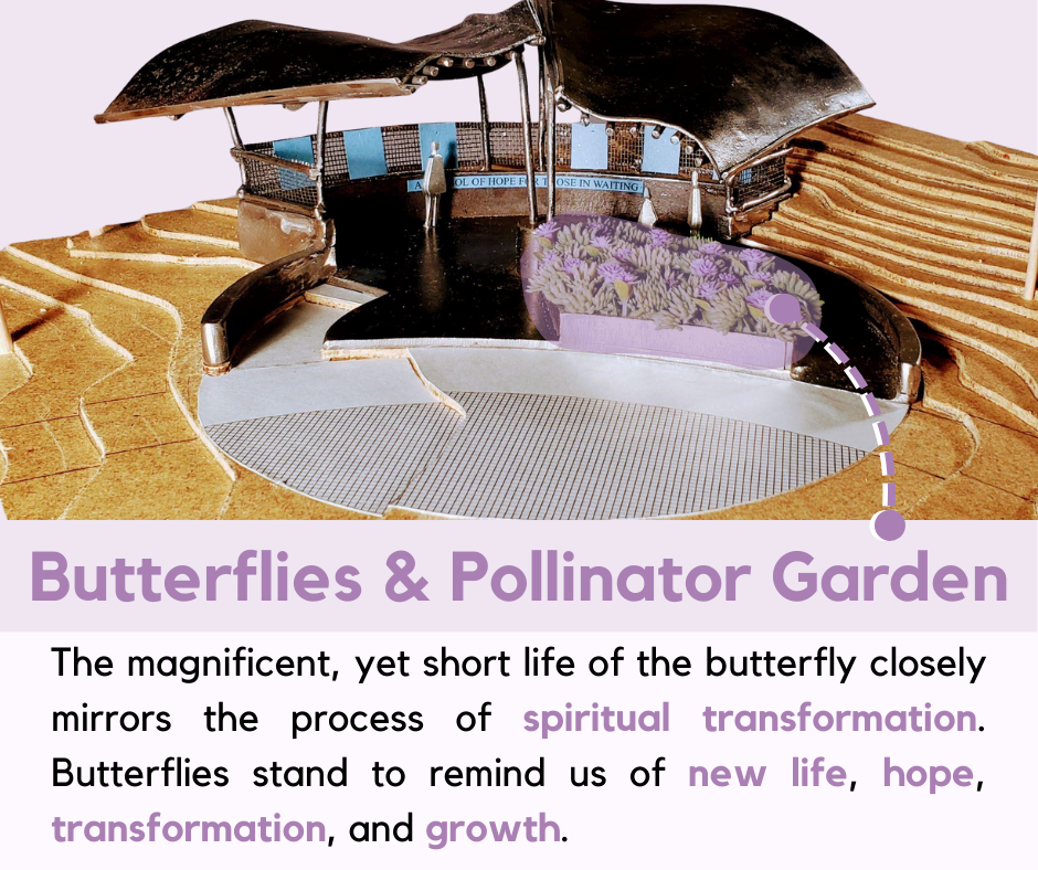 memorial model explaining pollinator garden